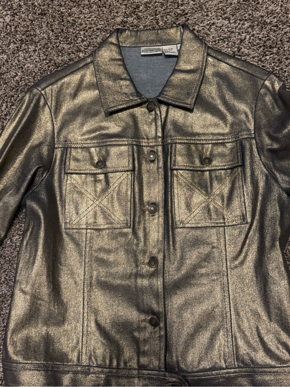 Metallic Gold Jean Jacket with Button-Front and Chest Pockets - Picture 4 of 5